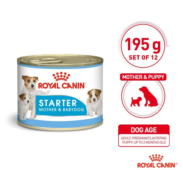 Canin Royal Starter Mousse Mother & Babydog Food 12 x 195g for Weaning Puppy ...