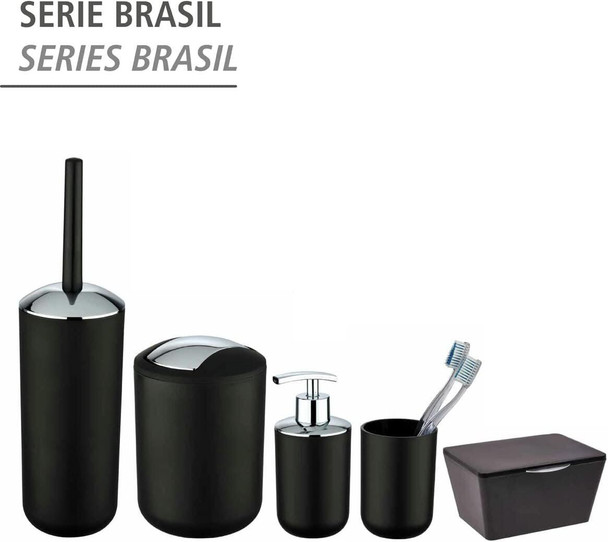 Wenko Toothbrush tumbler Brasil in black, TPE, 7.3 x 7.3 x 10.3 cm