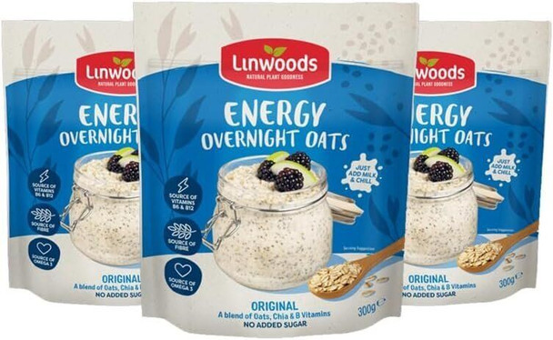 Linwoods Original Energy Overnight Oats | 3x 300g Porridge Oats | Source Of Protein | Healthy Breakfast Food | Vegan Friendly & Gluten Free