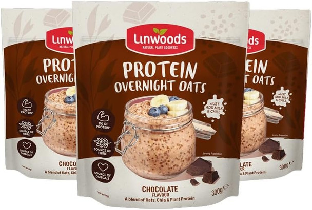Linwoods Chocolate Protein Overnight Oats | 3 x 300g Porridge Oats | Healthy Breakfast Food | Vegan Friendly & Gluten Free