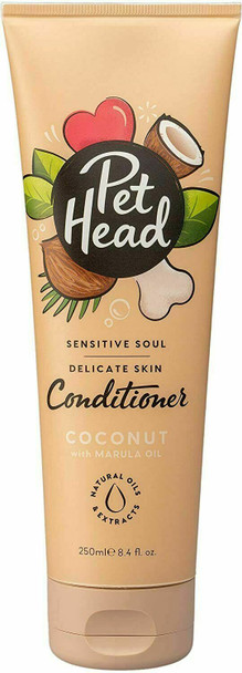 PET HEAD Dog Conditioner 250ml, Sensitive Soul, Coconut Scent, Conditioner for Dogs with Sensitive Skin, Professional Grooming, Vegan, Hypoallergenic, Natural, ph-Neutral, Gentle Formula for Puppies