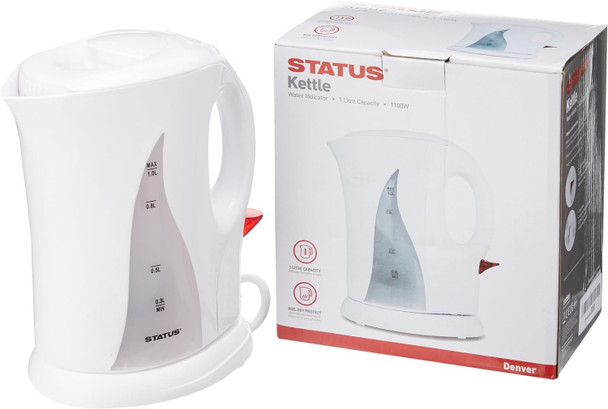 STATUS Denver Water Kettle | 1 Litre Kettle | White | 1.1kw Fast Boiling Kettle | DENVERKETTLE