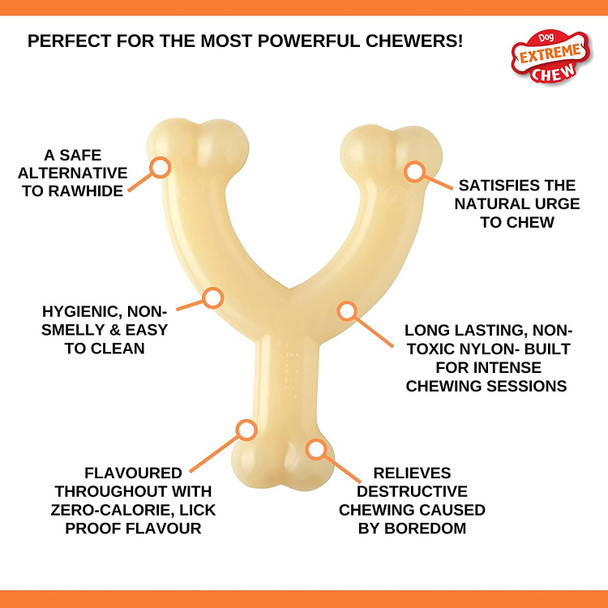 Nylabone Dura Chew Extreme Tough Dog Chew Toy Bone, Chicken Flavour Wishbone, M, for Dogs Up to 16 kg