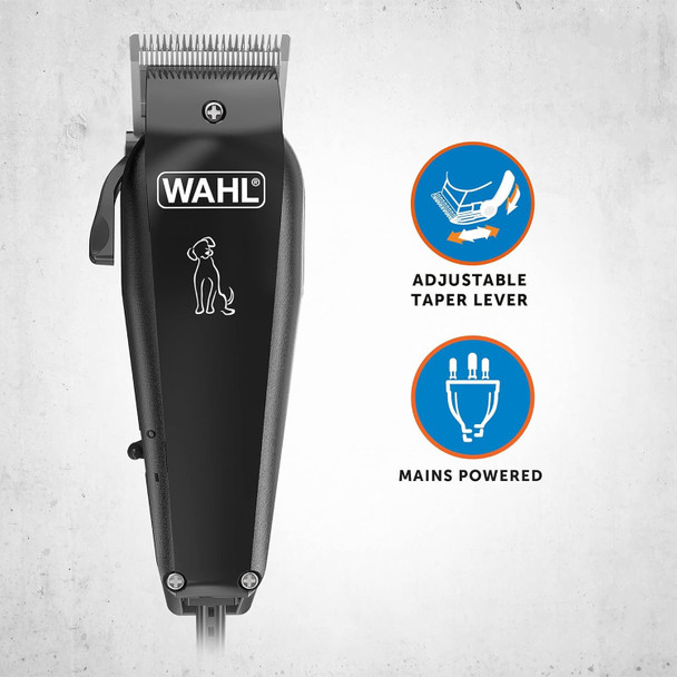 WAHL Dog Clippers, Multi Cut Dog Cat Grooming Kit, Full Pet Coat, Low Noise Corded, Pets At Home, Rust Resistant, High Carbon Steel Blades are Precision Ground, Light 100 gr, Black