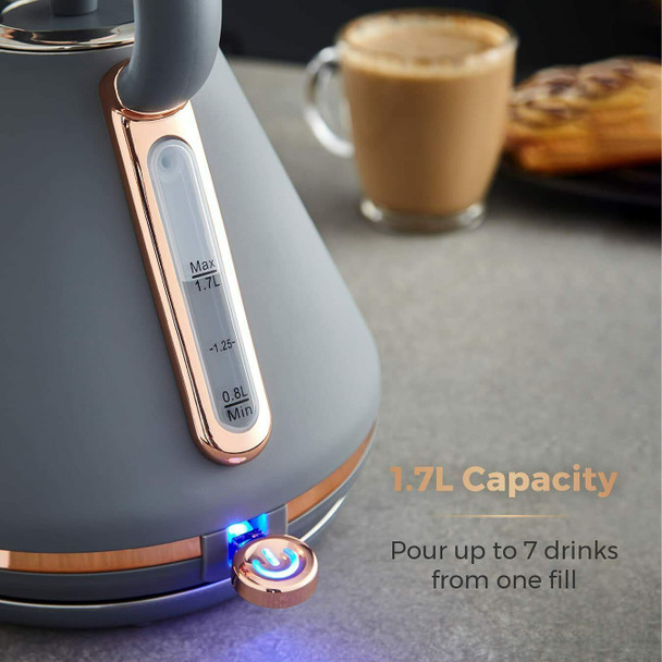 Tower Cavaletto 1.7L Electric Pyramid Kettle Fast Boil, Grey & Rose Gold 3000 W