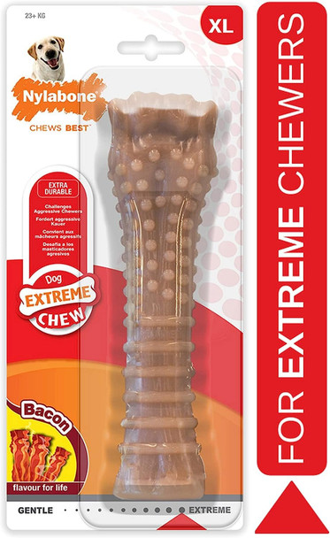 Nylabone Dura Chew Extreme Tough Dog Chew Toy Bone, Bacon Flavour, XL, for Dogs over 23 kg