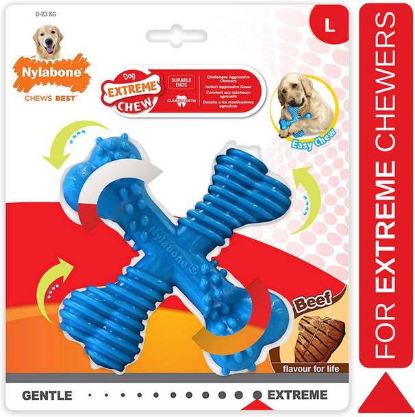 Nylabone Extreme Tough Dog Chew Toy X-Bone, Durable, Cleans Teeth, Beef Flavour, Small, for Dogs Up to 11 kg, for Large Breeds