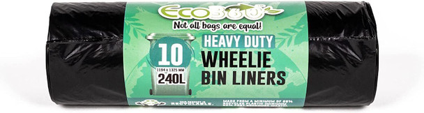 Eco Bag 10 Wheelie Bin Liners Black Heavy Duty Polyethylene 240 Litre