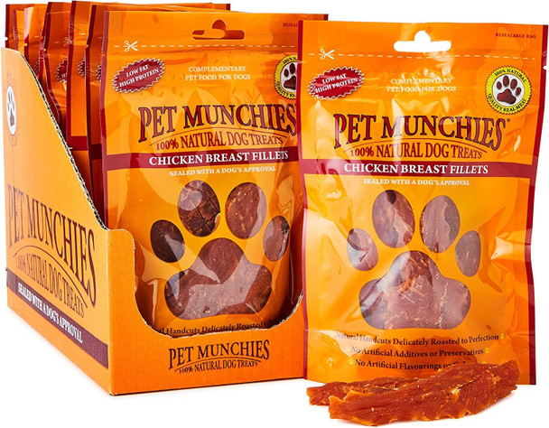 Pet Munchies Chicken Chips Dog Treats, Premium Dog Chews with Natural Real Meat, Low in Fat and High in Protein 100g (Pack of 8)