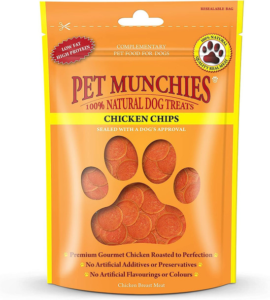 Pet Munchies Chicken Chips Dog Treats, Premium Dog Chews with Natural Real Meat, Low in Fat and High in Protein 100g (Pack of 8)