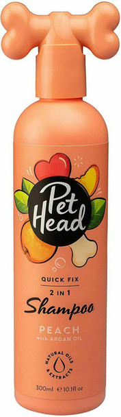 PET HEAD Dog Shampoo & Conditioner 300ml, Quick Fix, Peach Scent, Best 2 in 1 Dog Shampoo for Smelly Dogs, Nourishes and Softens Coat & Skin, Professional Grooming, Vegan, Gentle Formula for Puppies