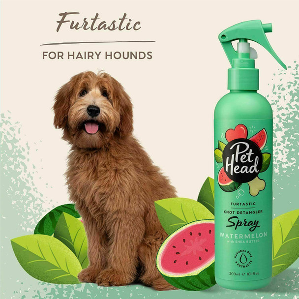 PET HEAD Dog Spray 300ml, Furtastic, Watermelon Scent, Knot Detangler, Best Pet Spray for Smelly Dogs, Care for Long, Tangly Curls & Coats, Professional Waterless Grooming, Gentle Formula for Puppies