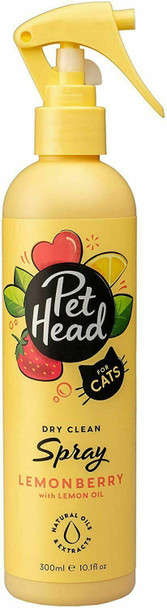 PET HEAD Cat Dry Clean Spray 300ml, Felin’ Good, Fruity Scent, Best Shampoo Spray for Smelly Cats, Nourishing & Deodorising, Professional Grooming, Vegan, Lick-Safe, Gentle Formula For Kittens