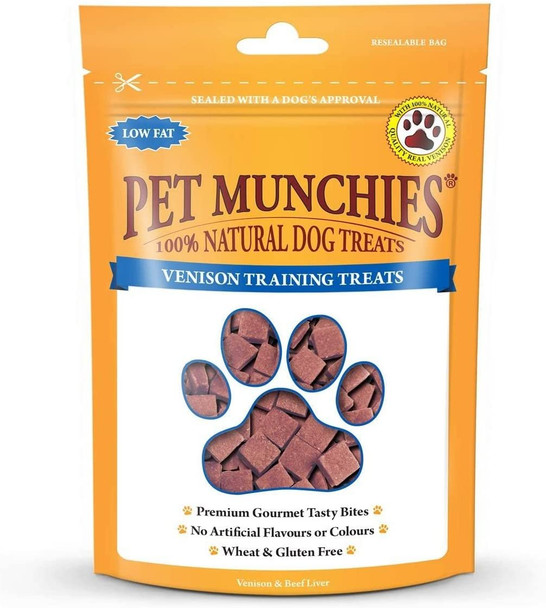 Pet Munchies Venison & Beef Liver Dog Training Treats, Grain Free Tasty Bites with Natural Real Meat, Low in Fat 8x50 g