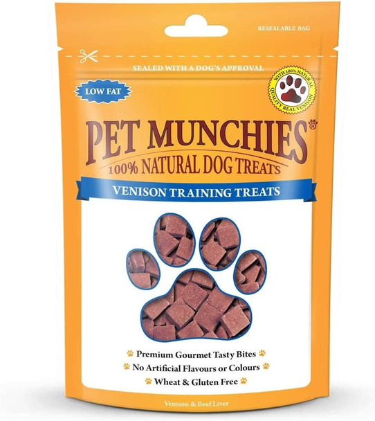 Pet Munchies Venison & Beef Liver Dog Training Treats, Grain Free Tasty Bites with Natural Real Meat, Low in Fat 8x50 g