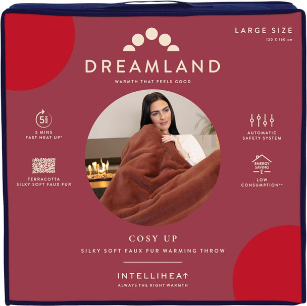Dreamland Cosy Up Warming Electric Throw Blanket Faux Terracotta Fur 160x120 cm