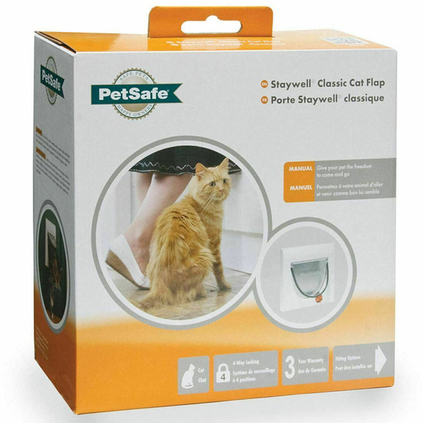 PetSafe Staywell 4 Way Locking Classic Cat Flap, Easy Install, Durable, Pet Door for Cats - (Tunnel Included), White