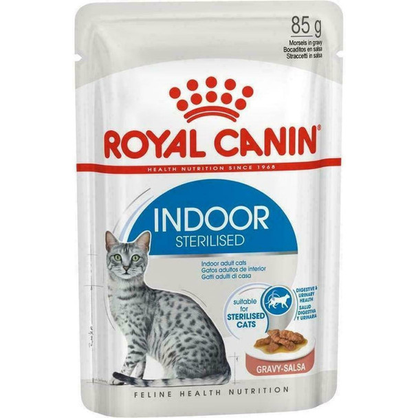 Royal Canin Sterilised Indoor in Gravy Adult Cat Wet Pouches 85g (Pack of 12)