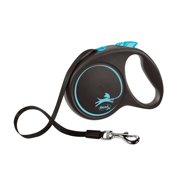 Flexi Black Design Tape Blue Large 5m Retractable Dog Leash/Lead for dogs up to 50kgs/110lbs