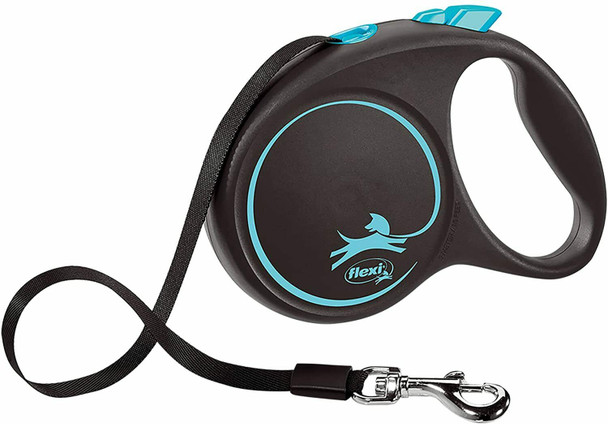 Flexi Black Design Tape Blue Large 5m Retractable Dog Leash/Lead for dogs up to 50kgs/110lbs