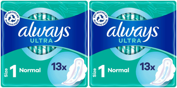 Always Ultra Normal Sanitary Towels Pads With Wings Size 1 Absorbent, Pack of 26