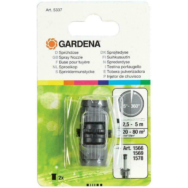 Gardena Sprinkler System Spray Nozzle - 5 - 360° - Watering Range from 2.5 – 5 m