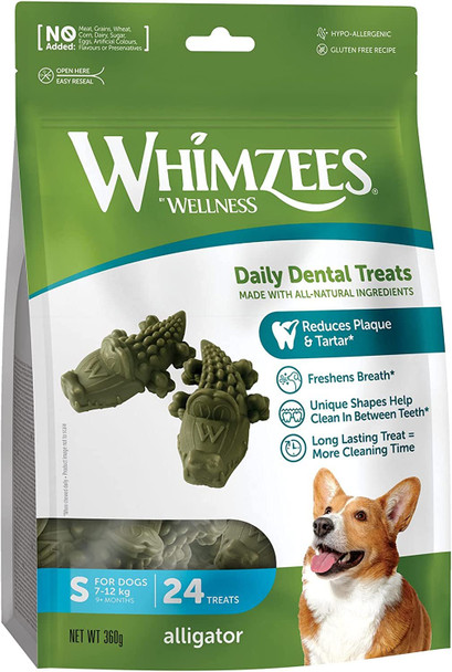 WHIMZEES Alligator, Natural and Grain Free Dog Dental Sticks, Dog Chews for Medium Breeds, 12 Pieces, Size M