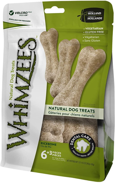 WHIMZEES Rice Bone, Natural and Grain Free Dog Dental Sticks, Dog Chews for Medium and Large Breeds, Size M/L, 9 count (Pack of 1)