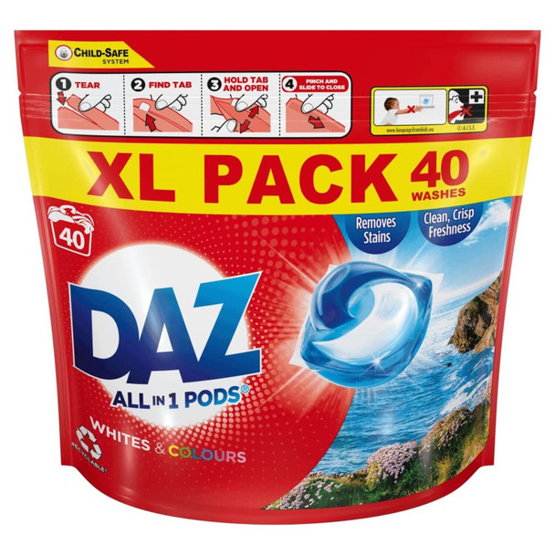 Daz All in 1 PODs Washing Capsules Whites & Colours, Pack of 40