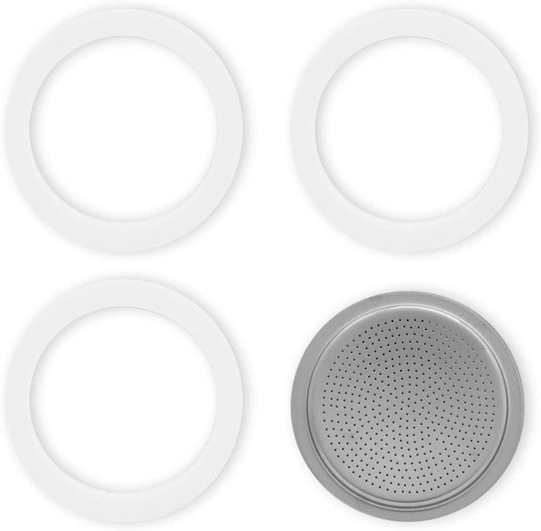 Bialetti Replacement Gasket & Filter for Moka/Dama 2 Cup Aluminio Blanco