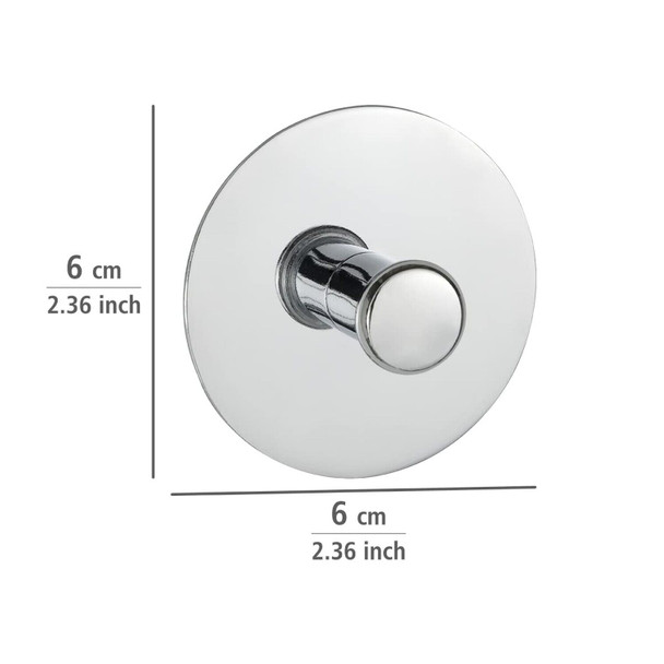 WENKO Turbo-Loc Wall Hook-Fixing Without Drilling, Steel, Silver Shiny, 6 x 6 x 0.1 cm