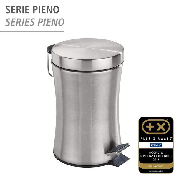 WENKO Cosmetic Pedal bin Pieno, Stainless steel, Silver matt, 23.5 x 17 x 25.5 cm