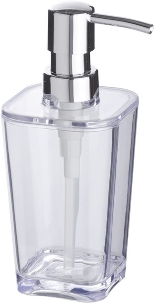 WENKO Candy transparent soap dispenser - Liquid soap dispenser Capacity: 0.33 l, Styrofoam, 8.8 x 17.4 x 7.3 cm, Transparent