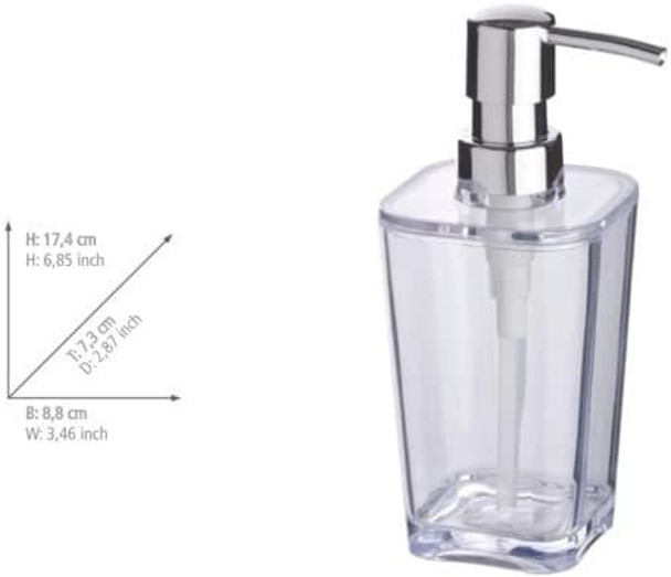 WENKO Candy transparent soap dispenser - Liquid soap dispenser Capacity: 0.33 l, Styrofoam, 8.8 x 17.4 x 7.3 cm, Transparent