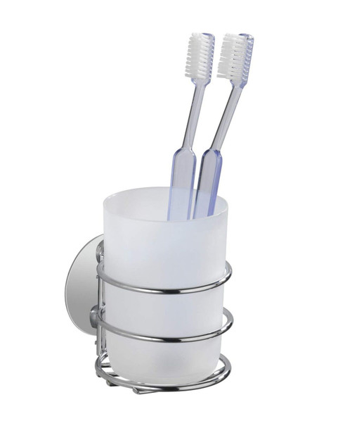 WENKO Turbo-Loc Toothbrush Tumbler-Fixing Without Drilling, Steel, Silver Shiny, 9 x 7.5 x 10 cm