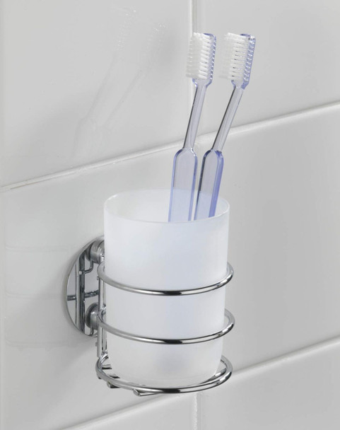 WENKO Turbo-Loc Toothbrush Tumbler-Fixing Without Drilling, Steel, Silver Shiny, 9 x 7.5 x 10 cm