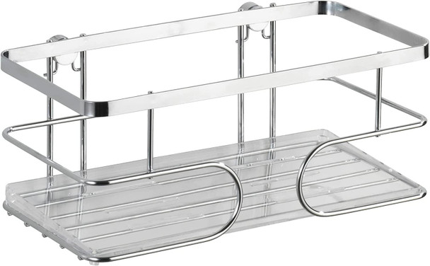 WENKO 21432100 Wall shelf large Premium - fixing without drilling, Stainless steel, 24 x 10 x 13.5 cm, Shiny