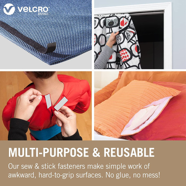 Velcro Brand Stick On Fabric - High Quality, Multipurpose No-Sew Hook and Loop Fabric Adhesive with Sticky Back - Perfect for Clothing Repairs & Fasteners Solution