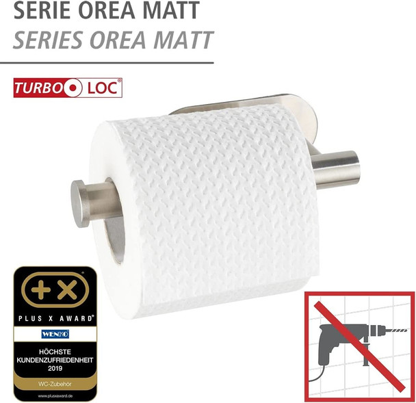 Wenko Turbo-Loc Orea Shine Toilet Roll Holder, No Drilling Required, Paper Roll Holder for Easy Storage of Toilet Paper, Rust-Proof Quality Stainless Steel 16 x 4.5 x 7 cm