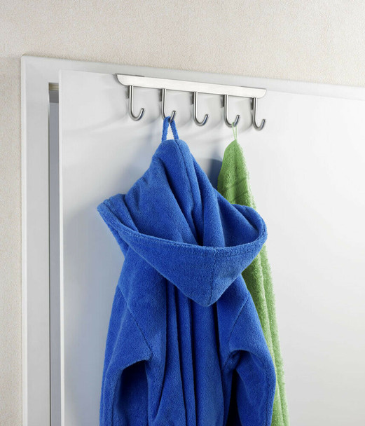 WENKO Door Clothes Rack Asola-for Rebate thicknesses of 2 and 4 cm, Stainless steel, Silver matt, 7-9 x 36 x 9 cm