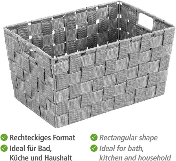 Wenko Small Bathroom Storage Basket Adria Grey Polypropylene, 30 x 20 x 15 cm