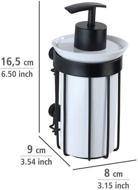 WENKO Classic Plus Black Liquid Soap Dispenser Rust Protection Capacity 0.185 L, 16.5 x 9 x 8 cm