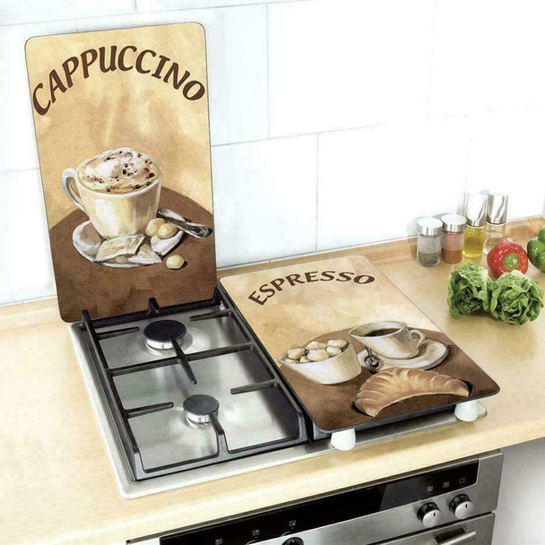 Wenko Set of 2 Stove Top Covers Cappuccino Espresso Motif, Brown 30 cm