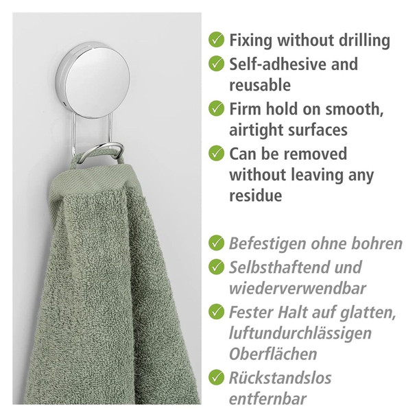 Wenko Static-Loc Plus Osimo Wall, Towel, Coat Hook, No Drilling Required, Steel, Chrome, 6 x 10 x 3,5 cm