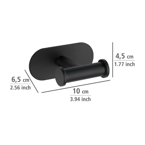 Wenko Turbo-Loc Duo Orea Wall Hook Matt Black with No Drilling Required Double Hooks for Handy Storage of Towels High-Quality Stainless Steel Matte Black 10 x 4.5 x 6.5 cm