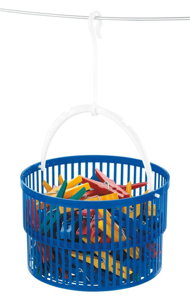 WENKO Basket Set-with 30 pegs, Polypropylene, Blue, 19 x 19 x 9 cm