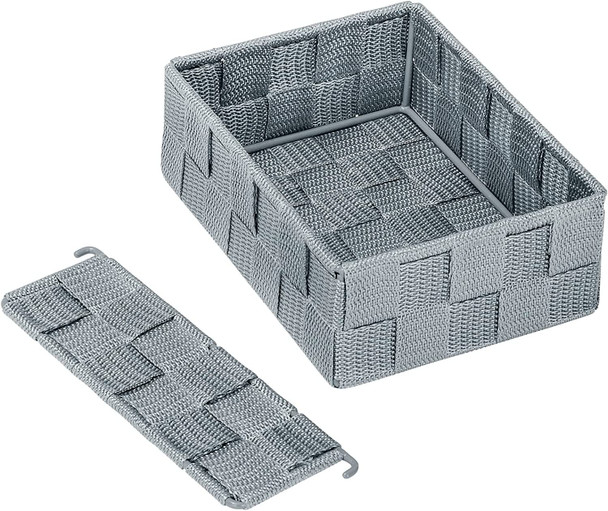 WENKO Kitchen Organizer Adria M-with Adjustable Separator, Polypropylene, Grey, 18 x 26 x 26 cm