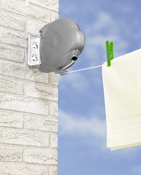 WENKO Washing line Jumbo-15 m Drying Length, retraction Lock, Polystyrene, Grey, 6 x 18 x 18.5 cm