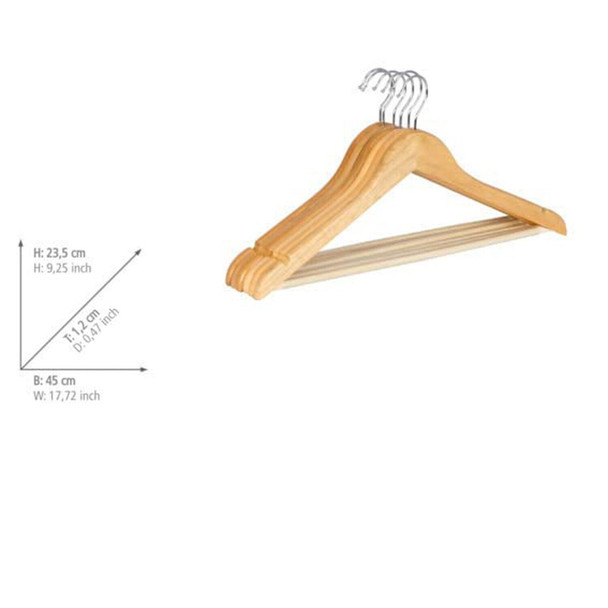 WENKO Shaped Eco-Set of 6, Clothes Hanger, Wood, Brown, 1.2 x 45 x 23.5 cm