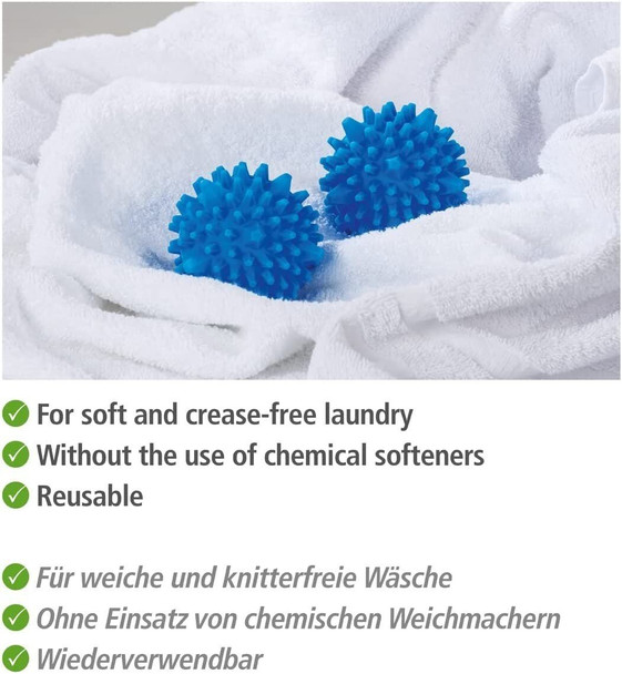 Wenko Tumble Dryer Laundry Balls Reduce Wrinkles, Blue, 7 cm 2 Pack